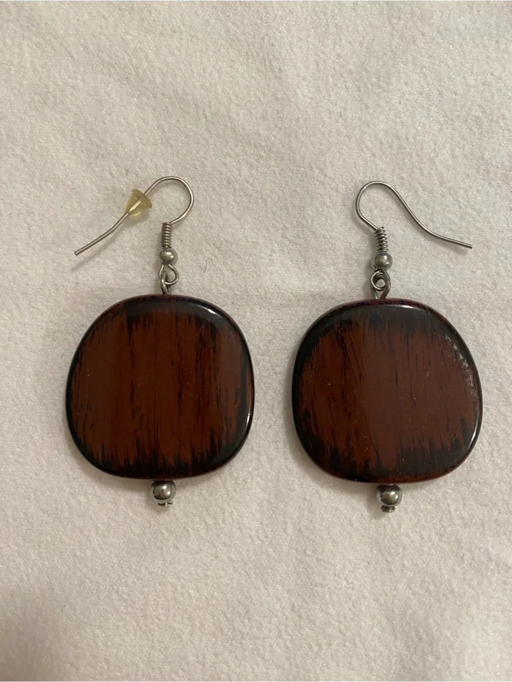 Unbranded Brown Wooden Drop Earrings with Silver Accent